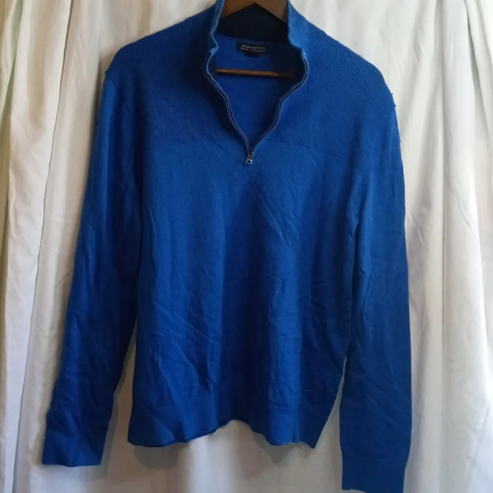 Cashmere Cotton Premium Banana Republic Royal Blue Quarter-Zip Sweater Pullover